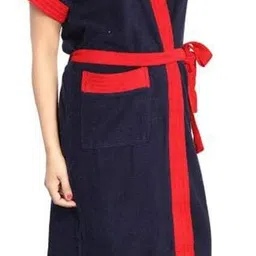 deeram Navy Blue, Red Free Size Bath Robe image 4