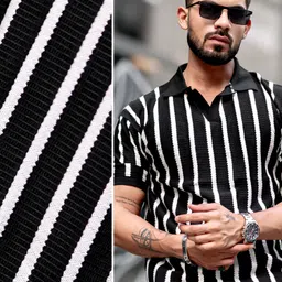 maniac Men Striped Polo Neck Polycotton Black T-Shirt-picture-27