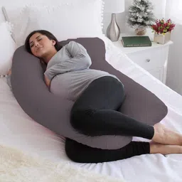mom's moon Pregnancy pillow with 100% cotton cover and zippered cover pack of 1 Grey Microfibre Solid Pregnancy Pillow Pack of 1 image 3