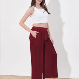 a & h Women Regular Fit Red Viscose Rayon Trousers image 3