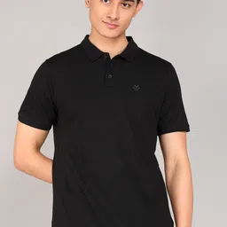 wrogn Men Solid Polo Neck Pure Cotton Black T-Shirt-picture-17