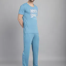 mack jonney Men Top & Pyjama Set Blue Printed image 4