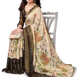 Sitanjali Floral Printed Zari Brasso Saree image 4