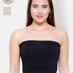 FashionRack Women Pack of 2 Black & Beige Strapless Camisoles-image-54