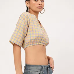 DressBerry Contemporary Classics Seersucker Checked Blouson Crop Top image 4