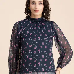Moomaya Floral Print Chiffon Blouson Top image 1