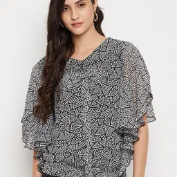 STYLE BLUSH Geometric Printed Flutter Sleeves Top-image-62