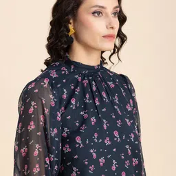 Moomaya Floral Print Chiffon Blouson Top image 2