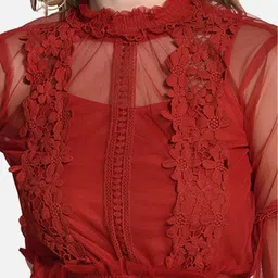 FIMS Bishop Sleeves Lace Inserts Blouson Top image 2