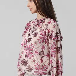 ONLY Floral Printed Cuffed Sleeves Ruffled High Neck Top image 4