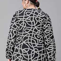 Oxolloxo Plus Size Abstract Printed V-Neck Puff Sleeve Monochrome Top image 3