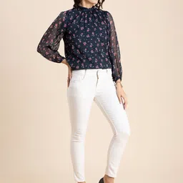 Moomaya Floral Print Chiffon Blouson Top image 5