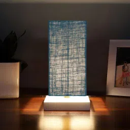 new era Square Turquoise Jute table lamp with White wood base -53 image 1