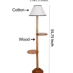 new era Classic Wooden Floor Lamp with Cotton Shade (Natural & Multicolor) image 3