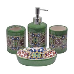 Kookee Green 4 piece Abstract Ceramic Bath Accessories Set-picture-30