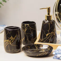 MARKET99 Black & Yellow 4 Pieces Printed Bath Accessories Set-picture-10