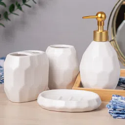 MARKET99 White 4 Pieces Textured Bathroom Accessories Set-image-67