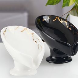 Kookee Black & White 2 Pieces Abstract Printed Ceramic Soap Dish-picture-21