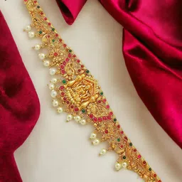 FEMMIBELLA Gold Plated Temple Laxmi Waist Chain Saree Accessories-image-30