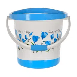 Kuber Industries White & Blue 2 Pieces Floral Printed Unbreakable Bucket image 4