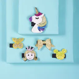 Arendelle Girls Yellow & White Set of 5 Embellished Alligator Hair Clip-image-50