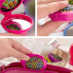 Alexvyan Round Mini Travel Hair Comb with Make-Up Mirror Folding Pocket - Pink-picture-32