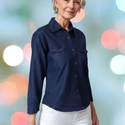 houseofcommon Women Regular Fit Solid Button Down Collar Casual Shirt image 4