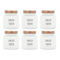femora Frosted 700ml Glass (Set Of 6) Kitchen Storage with Gold Lid (Free Replacement of Lids) image 3