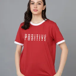 adyavastram Women Typography Round Neck Cotton Blend Red T-Shirt-picture-27