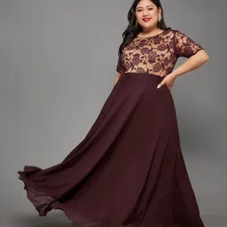 miss chase Women Fit and Flare Maroon, Yellow Maxi/Full Length Dress-picture-19