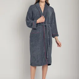 Grey, Maroon Free Size Bath Robe-image-7