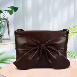 abbana Brown Women Sling Bag Fashionable Leather Sling Bag with Bow – Stylish Crossbody Bag-picture-16