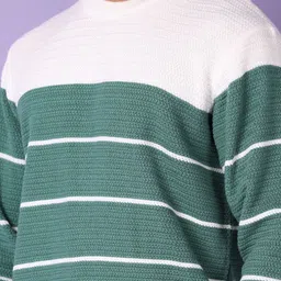 v-mart Men Colorblock Round Neck Green, White Sweater image 4