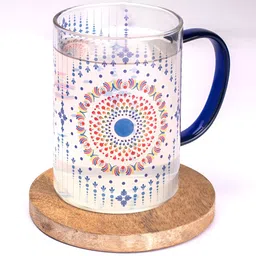 Strokes by Namrata Mehta Blue 2 Pcs Ethnic Motifs Printed Glass Transparent Mugs image 3