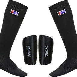 denovo Football Kit (One Pair Large Shin Guard + One Pair Lycra Plain Knee Length Football Socks) Football Kit-picture-28