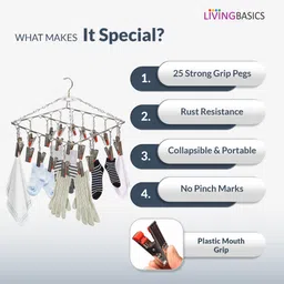 livingbasics 25-Clip Clothes Drying Hanger for Hanging Napkins, Socks, Lingerie / Rust-Free Stainless Steel Cloth Clips image 3