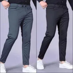 clothess stores Pack of 2 Men Regular Fit Black Lycra Blend Trousers image 1
