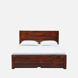 woodsworth from pepperfry Segur Sheesham Wood Queen Size Bed In Honey Oak Finish With Drawer Storage image 5