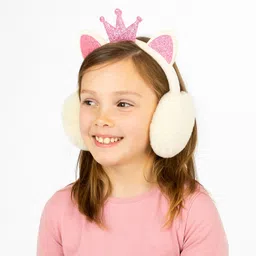 syga Winter Plush Crown Ear Earmuffs, Warm & Cozy for Kids & Adult Girls Off-White Ear Muff image 4