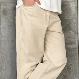 flaring Men Loose Fit Mid Rise Beige Jeans image 4