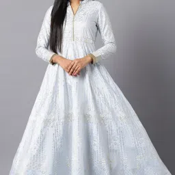 Women Fit and Flare Light Blue Ankle Length Dress-picture-25
