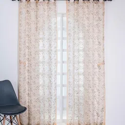 parda online Beige & Golden Polyster Floral 5ft Sheer Eyelet Window/Door (1 Pc) image 1