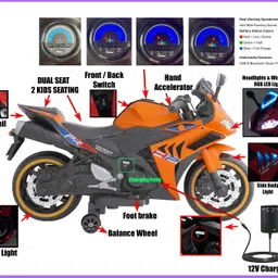 wishmaster Motorbike for 3–8 Year Kids | 2 Seater | Music Player | Hand Accelerator Bike Battery Operated Ride On image 2