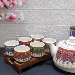 laxmi creation Pack of 1 Ceramic KASHMERI ART KETTLE WITH TEA CUPS image 2