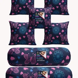 villagers Microfibre Bolster Pack of 7 Geometric 5 Cushion & 2 Bolster Set - Butterfly Print-picture-16