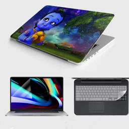 SDM galaxy lord krishna ultra hd printed 3d laptop skin sticker with screen card , key guard Combo Set-picture-26