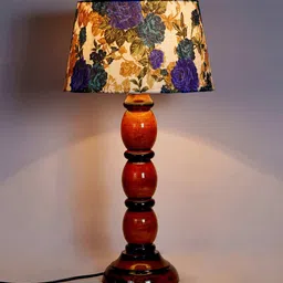 Romonov White & Blue Fabric Shade Night Lamp With Wood Base By BrightDaisy image 4