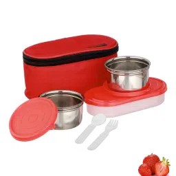 trueware Red Tasty Double Decker 1100ml Stainless Steel (Set Of 3) Lunch Box image 2