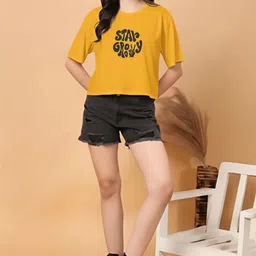 furrr Casual Regular Sleeves Self Design Women Yellow Top image 2