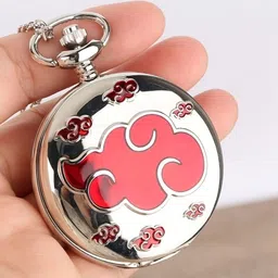 Tiny Tim Antique Pocket-Watch Naruto Theme Akatsuki Print On Dial Car Bike Key Chain Best Gift for Men, Women & Anime Fans on Special Occasions Crome Metal Pocket Watch Chain image 2